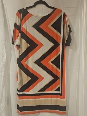 Studio One Chevron Tunic Top in Orange, Black & Cream
